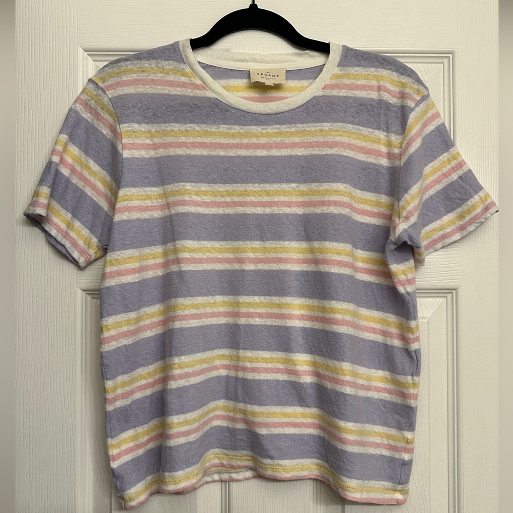 Sezane Constance Striped Tee – Lavender / Pink / Yellow (Size S) ✨